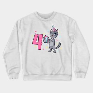 I am 4 with cat - girl birthday 4 years old Crewneck Sweatshirt